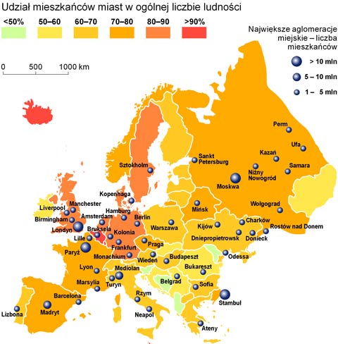 stopie urbanizacji w europie mapa ludno miejska wiejska