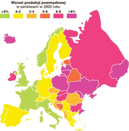 wskanik wzrostu produkcji przemysowej w Europie mapa