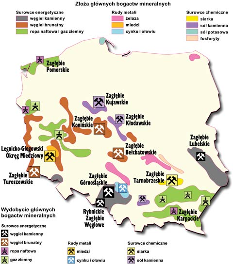 bogactwa mineralne w polsce mapa zoa wydobycie wgiel mied siarka