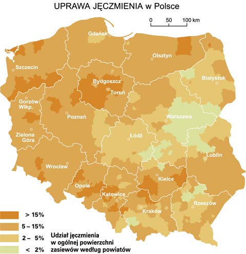 uprawa jczmienia w polsce mapa