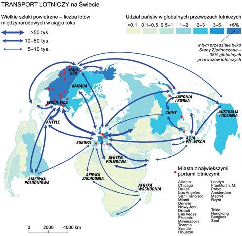 transport lotniczy na wiecie szlaki powietrzne przewozy mapa