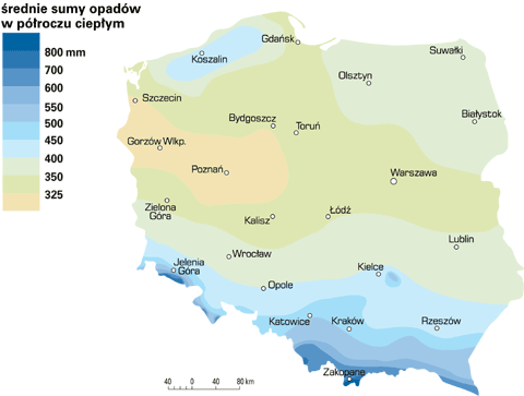 Polska - opady procza ciepego