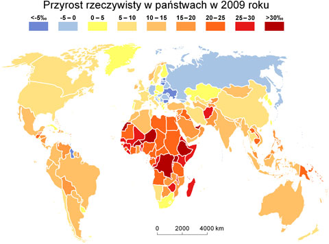 przyrost rzeczywisty ludnoci na wiecie w pastwach mapa 2004